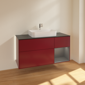 Тумба під раковину Villeroy & Boch Finion 120х50,1 см із підсвічуванням МДФ півонія матовий лак/скло чорне матове G422GKHB