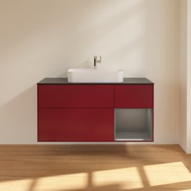 Тумба під раковину Villeroy & Boch Finion 120х50,1 см із підсвічуванням МДФ півонія матовий лак/скло чорне матове G422GKHB