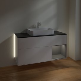Тумба под раковину Villeroy & Boch Finion 120х50,1 см с подсветкой МДФ белый матовый лак/стекло черное матовое G422GKMT