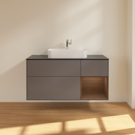 Тумба під раковину Villeroy & Boch Finion 120х50,1 см із підсвічуванням МДФ антрацит матовий лак/скло чорне матове G422GNGK