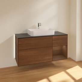 Тумба под раковину Villeroy & Boch Finion 120х50,1 см с подсветкой МДФ шпон грецкого ореха/стекло черное матовое G422GNGN