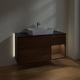 Тумба під раковину Villeroy & Boch Finion 120х50,1 см із підсвічуванням МДФ шпон волоського горіха/скло чорне матове G422GNGN