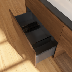 Тумба під раковину Villeroy & Boch Finion 120х50,1 см із підсвічуванням МДФ шпон волоського горіха/скло чорне матове G422GNGN