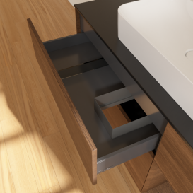 Тумба під раковину Villeroy & Boch Finion 120х50,1 см із підсвічуванням МДФ шпон волоського горіха/скло чорне матове G422GNGN