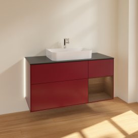 Тумба під раковину Villeroy & Boch Finion 120х50,1 см із підсвічуванням МДФ півонія матовий лак/скло чорне матове G422GNHB