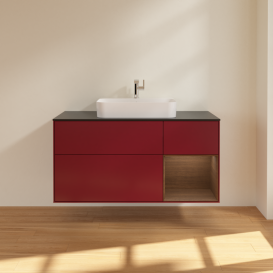 Тумба під раковину Villeroy & Boch Finion 120х50,1 см із підсвічуванням МДФ півонія матовий лак/скло чорне матове G422GNHB