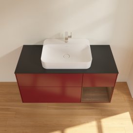 Тумба під раковину Villeroy & Boch Finion 120х50,1 см із підсвічуванням МДФ півонія матовий лак/скло чорне матове G422GNHB