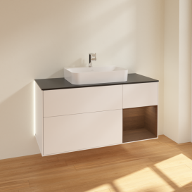 Тумба под раковину Villeroy & Boch Finion 120х50,1 см с подсветкой МДФ белый матовый лак/стекло черное матовое G422GNMT