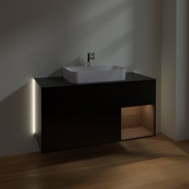 Тумба під раковину Villeroy & Boch Finion 120х50,1 см із підсвічуванням МДФ чорний матовий лак/скло чорне матове G422GNPD
