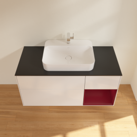 Тумба под раковину Villeroy & Boch Finion 120х50,1 см с подсветкой МДФ глянцевый белый лак/стекло черное матовое G422HBGF