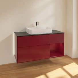 Тумба під раковину Villeroy & Boch Finion 120х50,1 см із підсвічуванням МДФ півонія матовий лак/скло чорне матове G422HBHB