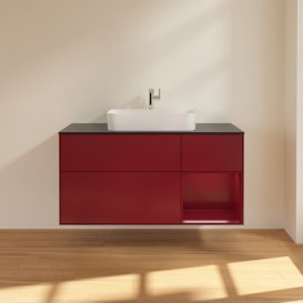 Тумба під раковину Villeroy & Boch Finion 120х50,1 см із підсвічуванням МДФ півонія матовий лак/скло чорне матове G422HBHB