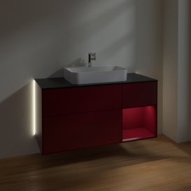 Тумба під раковину Villeroy & Boch Finion 120х50,1 см із підсвічуванням МДФ півонія матовий лак/скло чорне матове G422HBHB