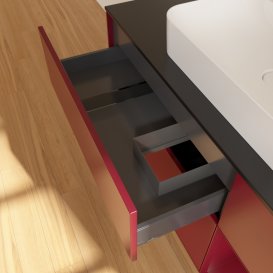 Тумба під раковину Villeroy & Boch Finion 120х50,1 см із підсвічуванням МДФ півонія матовий лак/скло чорне матове G422HBHB