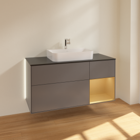 Тумба под раковину Villeroy & Boch Finion 120х50,1 см с подсветкой МДФ антрацит матовый лак/стекло черное матовое G422HFGK