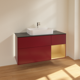 Тумба под раковину Villeroy & Boch Finion 120х50,1 см с подсветкой МДФ пион матовый лак/стекло черное матовое G422HFHB