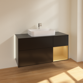 Тумба під раковину Villeroy & Boch Finion 120х50,1 см із підсвічуванням МДФ чорний матовий лак/скло чорне матове G422HFPD