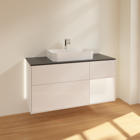 Тумба под раковину Villeroy & Boch Finion 120х50,1 см с подсветкой МДФ глянцевый белый лак/стекло черное матовое G422MTGF