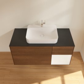 Тумба под раковину Villeroy & Boch Finion 120х50,1 см с подсветкой МДФ шпон грецкого ореха/стекло черное матовое G422MTGN