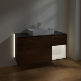 Тумба под раковину Villeroy & Boch Finion 120х50,1 см с подсветкой МДФ шпон грецкого ореха/стекло черное матовое G422MTGN