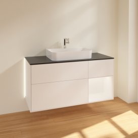 Тумба под раковину Villeroy & Boch Finion 120х50,1 см с подсветкой МДФ белый матовый лак/стекло черное матовое G422MTMT