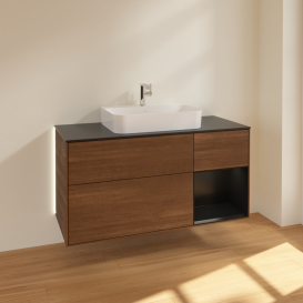 Тумба под раковину Villeroy & Boch Finion 120х50,1 см с подсветкой МДФ шпон грецкого ореха/стекло черное матовое G422PDGN