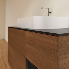 Тумба под раковину Villeroy & Boch Finion 120х50,1 см с подсветкой МДФ шпон грецкого ореха/стекло черное матовое G422PDGN