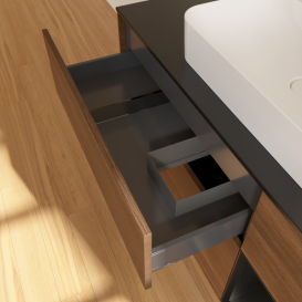 Тумба под раковину Villeroy & Boch Finion 120х50,1 см с подсветкой МДФ шпон грецкого ореха/стекло черное матовое G422PDGN