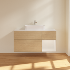 Тумба під раковину Villeroy & Boch Finion 120х50,1 см із підсвічуванням МДФ шпон дуба/скло біле матове G421GFPC