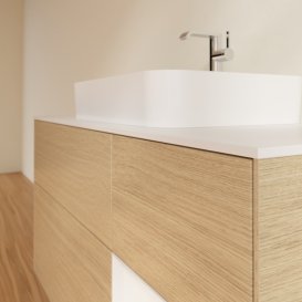 Тумба під раковину Villeroy & Boch Finion 120х50,1 см із підсвічуванням МДФ шпон дуба/скло біле матове G421GFPC