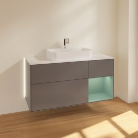 Тумба під раковину Villeroy & Boch Finion 120х50,1 см із підсвічуванням МДФ антрацит матовий лак/скло біле матове  G421GMGK