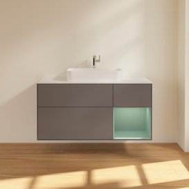 Тумба під раковину Villeroy & Boch Finion 120х50,1 см із підсвічуванням МДФ антрацит матовий лак/скло біле матове  G421GMGK