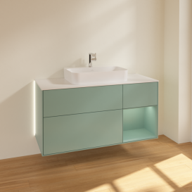 Тумба під раковину Villeroy & Boch Finion 120х50,1 см із підсвічуванням МДФ оливковий матовий лак/скло біле матове G421GMGM