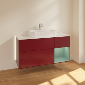 Тумба під раковину Villeroy & Boch Finion 120х50,1 см із підсвічуванням МДФ півонія матовий лак/скло біле матове G421GMHB