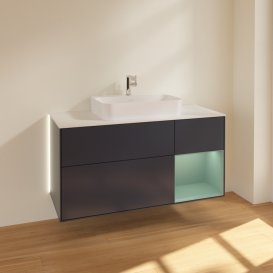 Тумба під раковину Villeroy & Boch Finion 120х50,1 см із підсвічуванням МДФ темно-синій матовий лак/скло біле матове G421GMHG