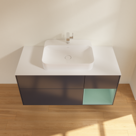 Тумба під раковину Villeroy & Boch Finion 120х50,1 см із підсвічуванням МДФ темно-синій матовий лак/скло біле матове G421GMHG