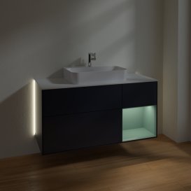 Тумба під раковину Villeroy & Boch Finion 120х50,1 см із підсвічуванням МДФ темно-синій матовий лак/скло біле матове G421GMHG
