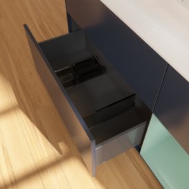 Тумба під раковину Villeroy & Boch Finion 120х50,1 см із підсвічуванням МДФ темно-синій матовий лак/скло біле матове G421GMHG