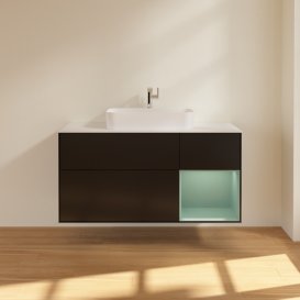 Тумба під раковину Villeroy & Boch Finion 120х50,1 см із підсвічуванням МДФ чорний матовий лак/скло біле матове G421GMPD