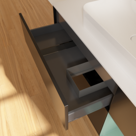 Тумба під раковину Villeroy & Boch Finion 120х50,1 см із підсвічуванням МДФ чорний матовий лак/скло біле матове G421GMPD