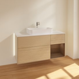 Тумба под раковину Villeroy & Boch Finion 120х50,1 см с подсветкой МДФ шпон дуба/стекло белое матовое G421GNPC