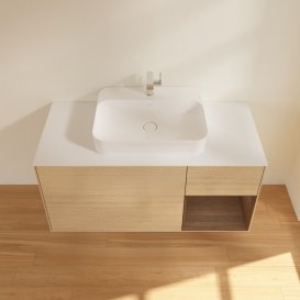 Тумба под раковину Villeroy & Boch Finion 120х50,1 см с подсветкой МДФ шпон дуба/стекло белое матовое G421GNPC