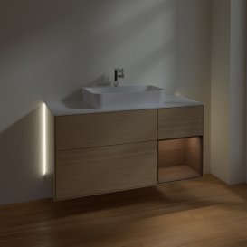 Тумба под раковину Villeroy & Boch Finion 120х50,1 см с подсветкой МДФ шпон дуба/стекло белое матовое G421GNPC