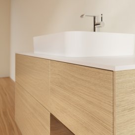 Тумба под раковину Villeroy & Boch Finion 120х50,1 см с подсветкой МДФ шпон дуба/стекло белое матовое G421GNPC