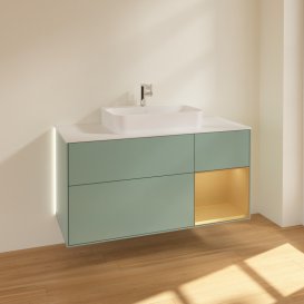 Тумба под раковину Villeroy & Boch Finion 120х50,1 см с подсветкой МДФ оливковый матовый лак/стекло белое матовое G421HFGM