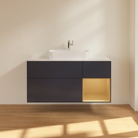 Тумба під раковину Villeroy & Boch Finion 120х50,1 см із підсвічуванням МДФ темно-синій матовий лак/скло біле матове G421HFHG