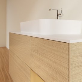 Тумба під раковину Villeroy & Boch Finion 120х50,1 см із підсвічуванням МДФ шпон дуба/скло біле матове G421HFPC