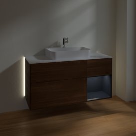 Тумба под раковину Villeroy & Boch Finion 120х50,1 см с подсветкой МДФ шпон грецкого ореха/стекло белое матовое G421HGGN