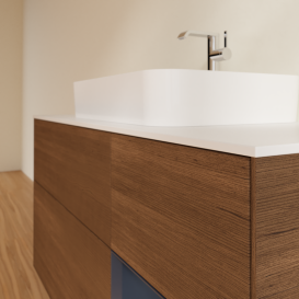 Тумба под раковину Villeroy & Boch Finion 120х50,1 см с подсветкой МДФ шпон грецкого ореха/стекло белое матовое G421HGGN