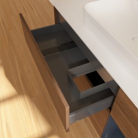 Тумба под раковину Villeroy & Boch Finion 120х50,1 см с подсветкой МДФ шпон грецкого ореха/стекло белое матовое G421HGGN